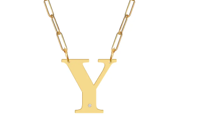 Block Diamond Initial Pendant on Paperclip Chain - Moon and Lola