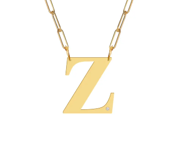 Block Diamond Initial Pendant on Paperclip Chain - Moon and Lola