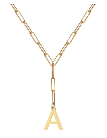 Block Diamond Initial Pendant on Paperclip Chain