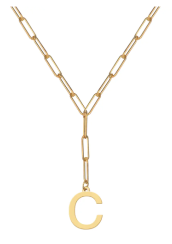 Initial Pendant on Lariat Paperclip Chain - Moon and Lola