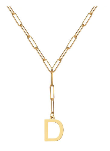 Initial Pendant on Lariat Paperclip Chain - Moon and Lola