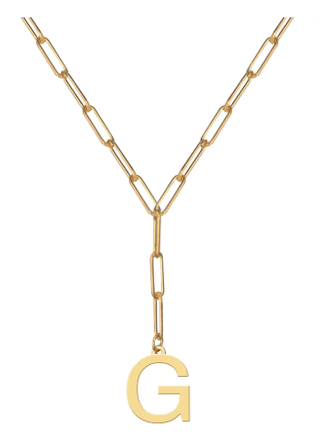 Initial Pendant on Lariat Paperclip Chain - Moon and Lola
