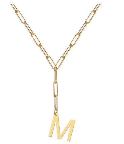 Initial Pendant on Lariat Paperclip Chain - Moon and Lola