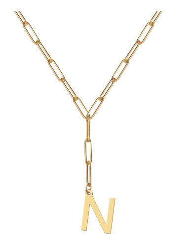Initial Pendant on Lariat Paperclip Chain - Moon and Lola