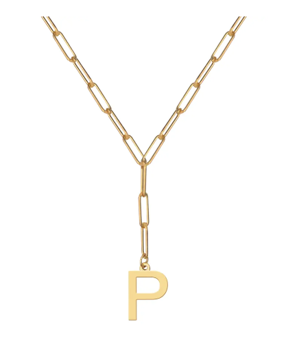 Initial Pendant on Lariat Paperclip Chain - Moon and Lola