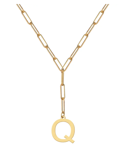 Initial Pendant on Lariat Paperclip Chain - Moon and Lola