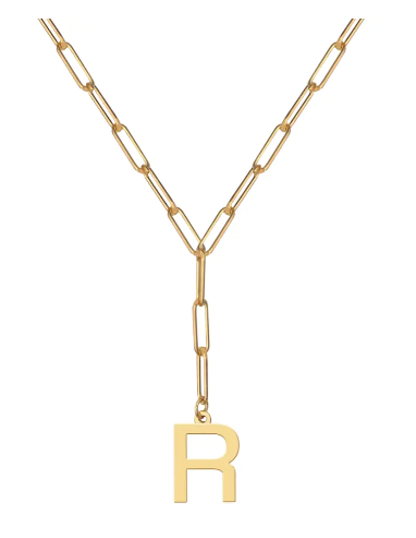 Initial Pendant on Lariat Paperclip Chain - Moon and Lola