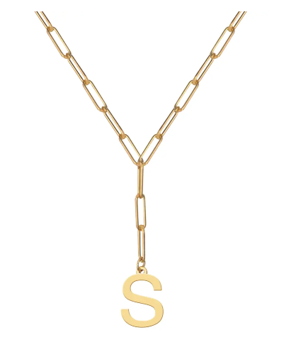 Initial Pendant on Lariat Paperclip Chain - Moon and Lola
