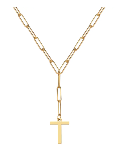 Initial Pendant on Lariat Paperclip Chain - Moon and Lola