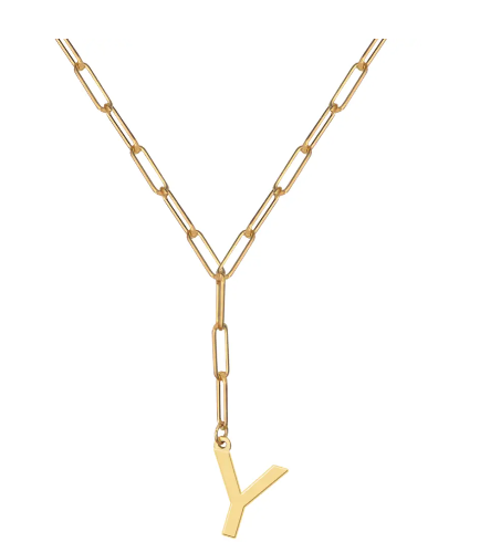 Initial Pendant on Lariat Paperclip Chain - Moon and Lola