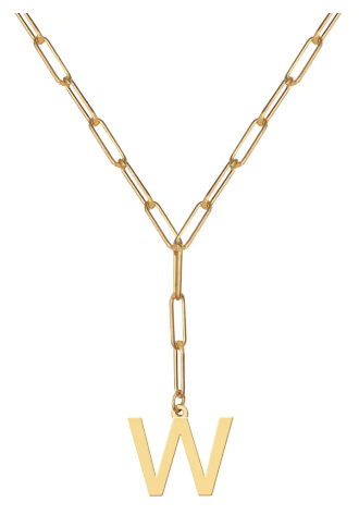 Initial Pendant on Lariat Paperclip Chain - Moon and Lola