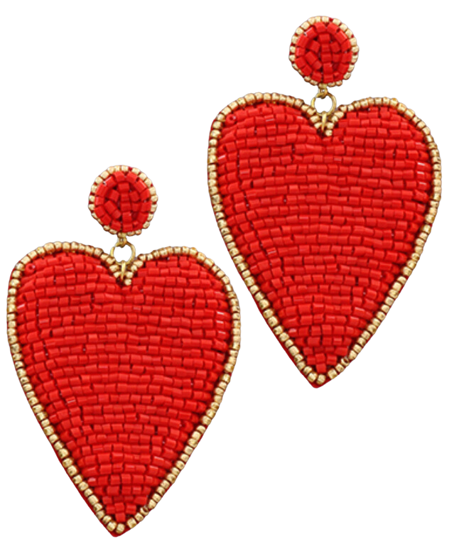 Heart Patch Earrings - Red with Gold