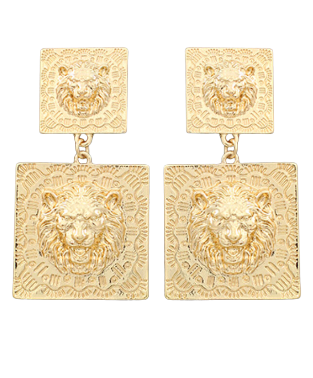 Lion Head Square Post Earrings