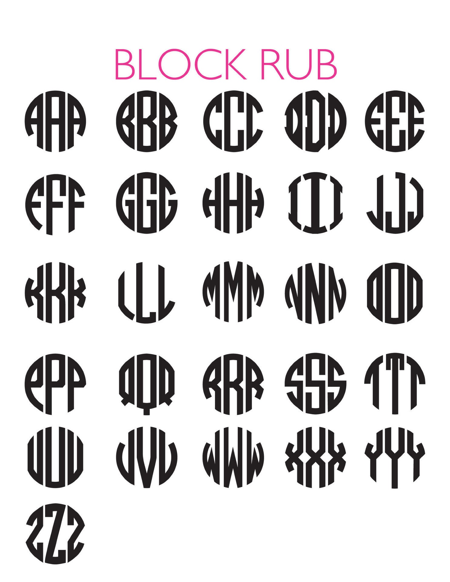 I found this at #moonandlola! - Block Monogram Font Chart