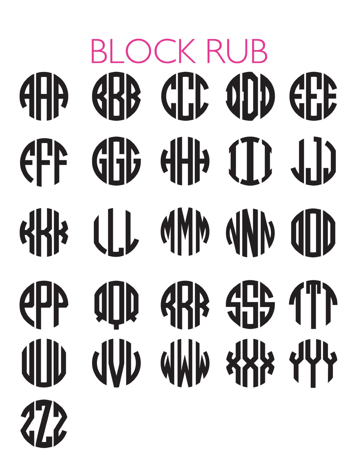 I found this at #moonandlola! - Block Monogram Font Chart