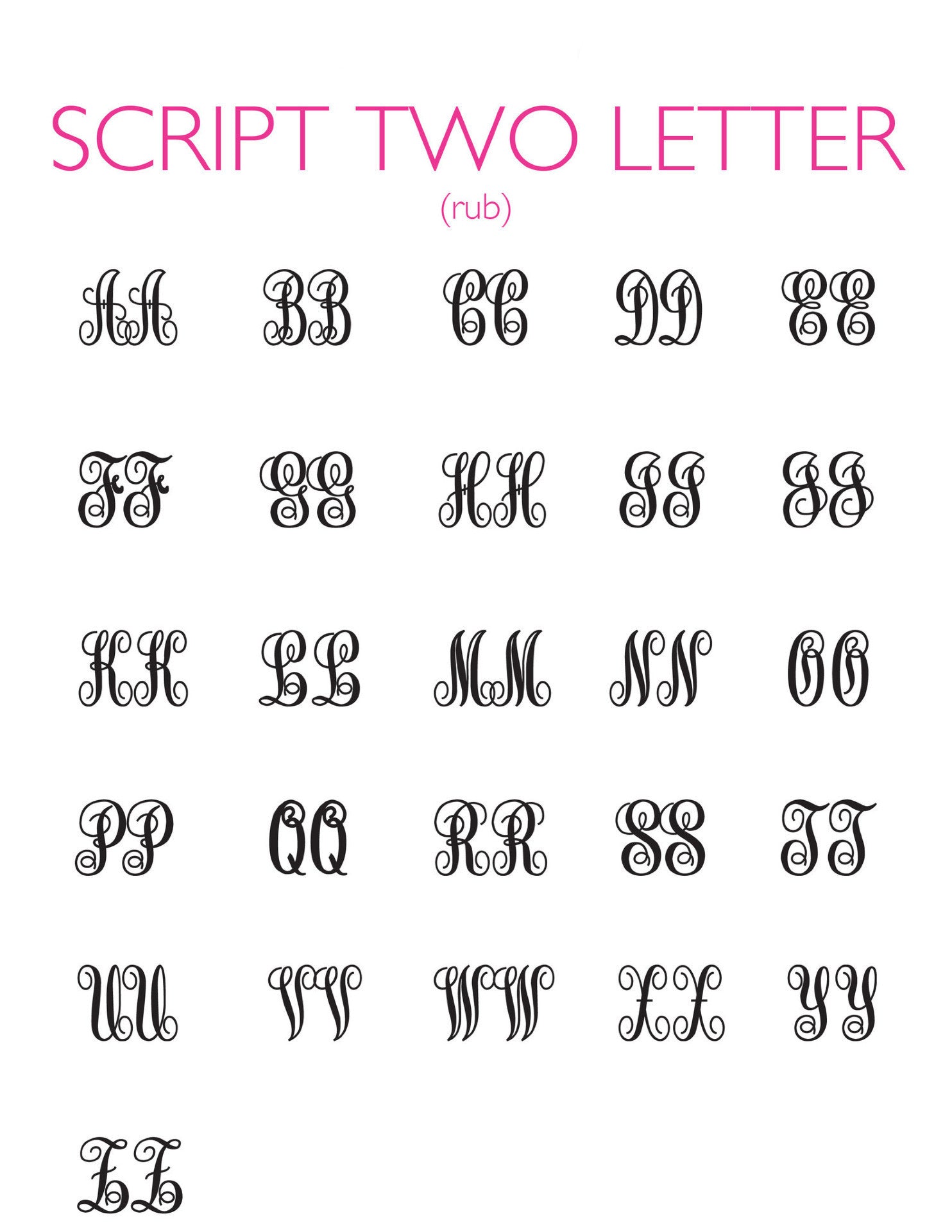 I found this at #moonandlola! - 2 Letter Script Monogram Font Chart