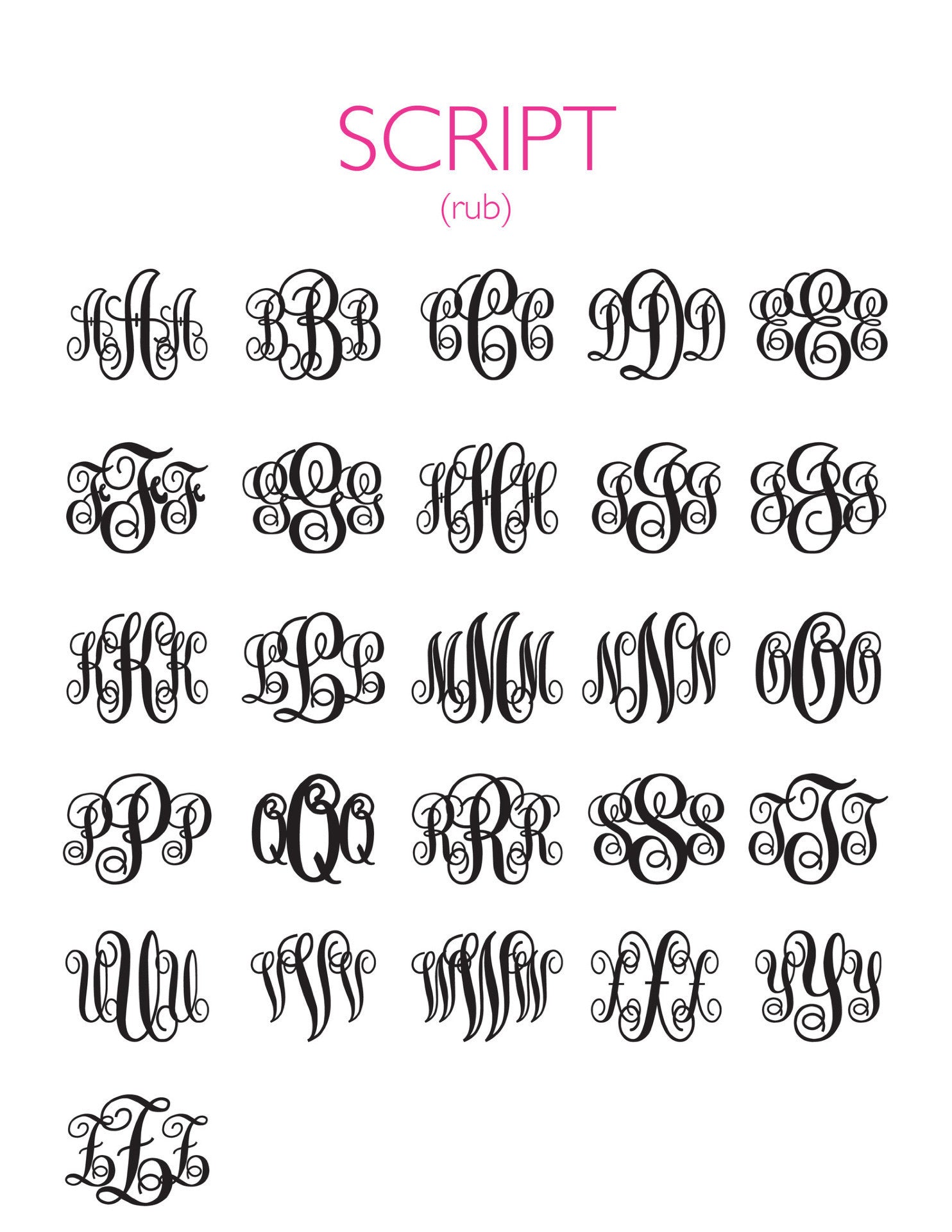 I found this at #moonandlola! - Script Monogram Font Sheet