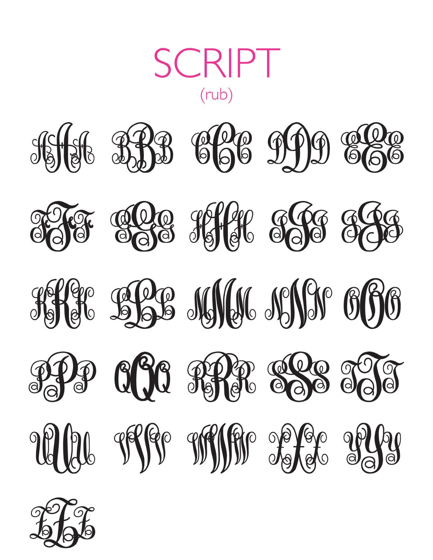 I found this at #moonandlola! - Script Monogram Font Chart