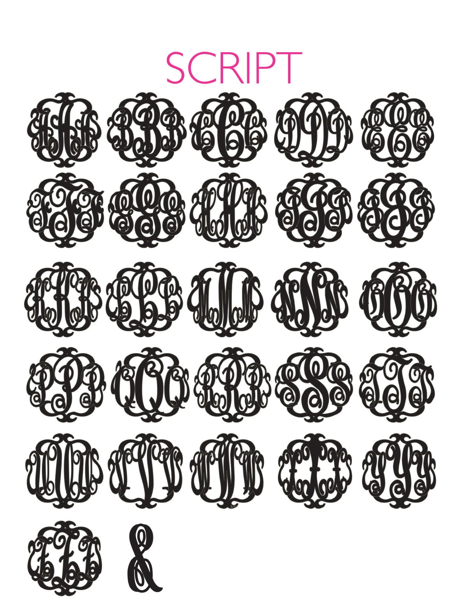 I found this at #moonandlola! - Script Monogram Font Sheet