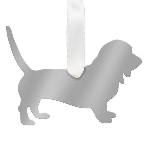 I found this at #moonandlola! - Basset Hound Ornament Mirrored Silver