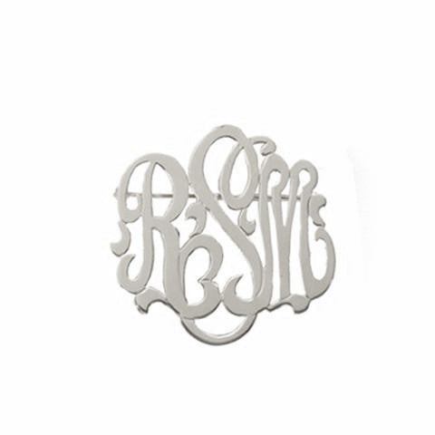 Sterling Silver Monogram Brooch Script Font - #moonandlola