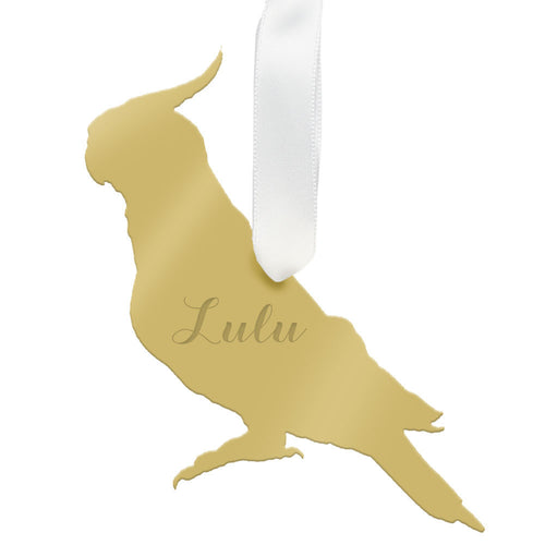 I found this at #moonandlola! - Personalized Cockatiel Ornament Mirrored Gold
