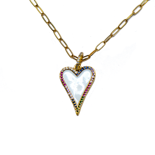 Rhinestone Enamel Heart Charm Pendant Necklace - Moon and Lola