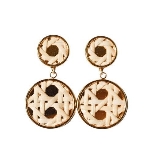 Woven Cane Rattan Round Post Drop Earrings - Moon and Lola