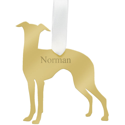 I found this at #moonandlola! - Personalized Whippet Ornament Mirrored Gold