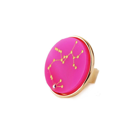 I found this at #moonandlola! - Acrylic Zodiac Constellation Ring Hot PInk