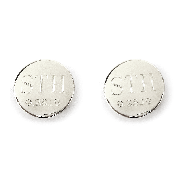 Moon and Lola - Engraved Round Cuff Links With Date in silver