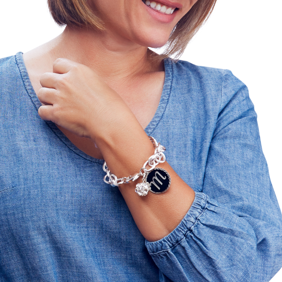 Moon and Lola - Preston Charm Bracelet with rhinestone ball charm in sterling silver