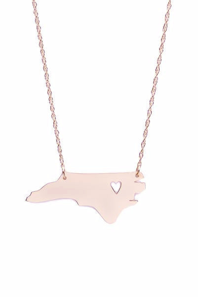 Rose Gold Metal State Necklace With Heart - #moonandlola