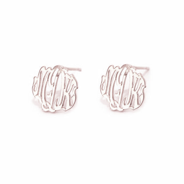 Rose Gold Monogram Post Earrings Script Font - #moonandlola