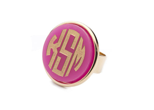 I found this at #moonandlola! - Vineyard Round Monogram Ring Hot Pink Gold