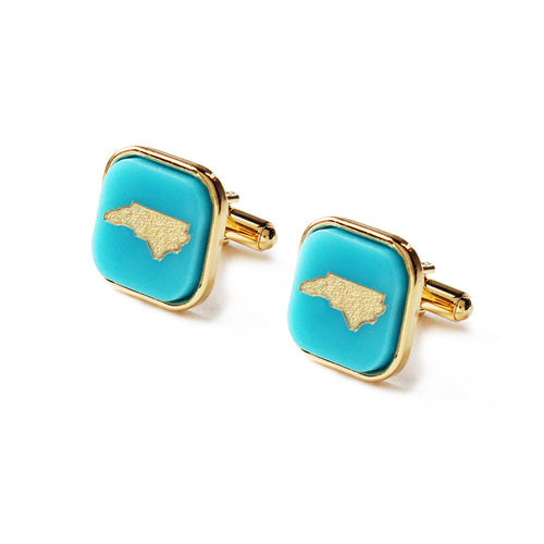 Moon and Lola - Acrylic Bezel Set Square Cuff Links with Hand Rubbed State Robin's Egg Blue