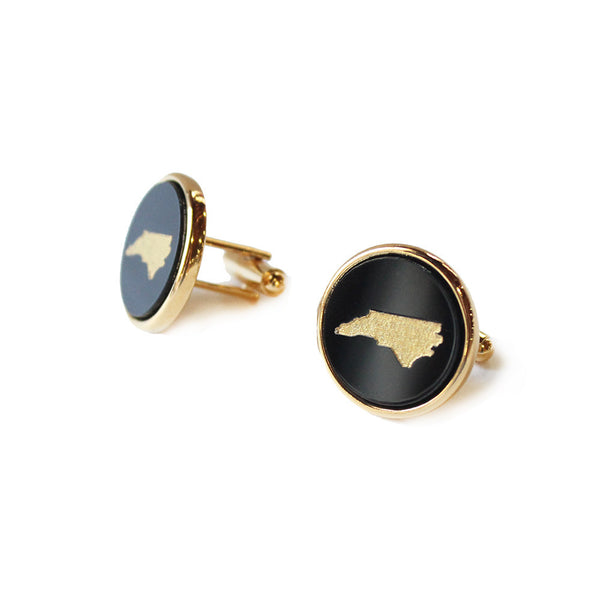 I found this at #moonandlola! - State Round Cuff Links Ebony with Gold North Carolina