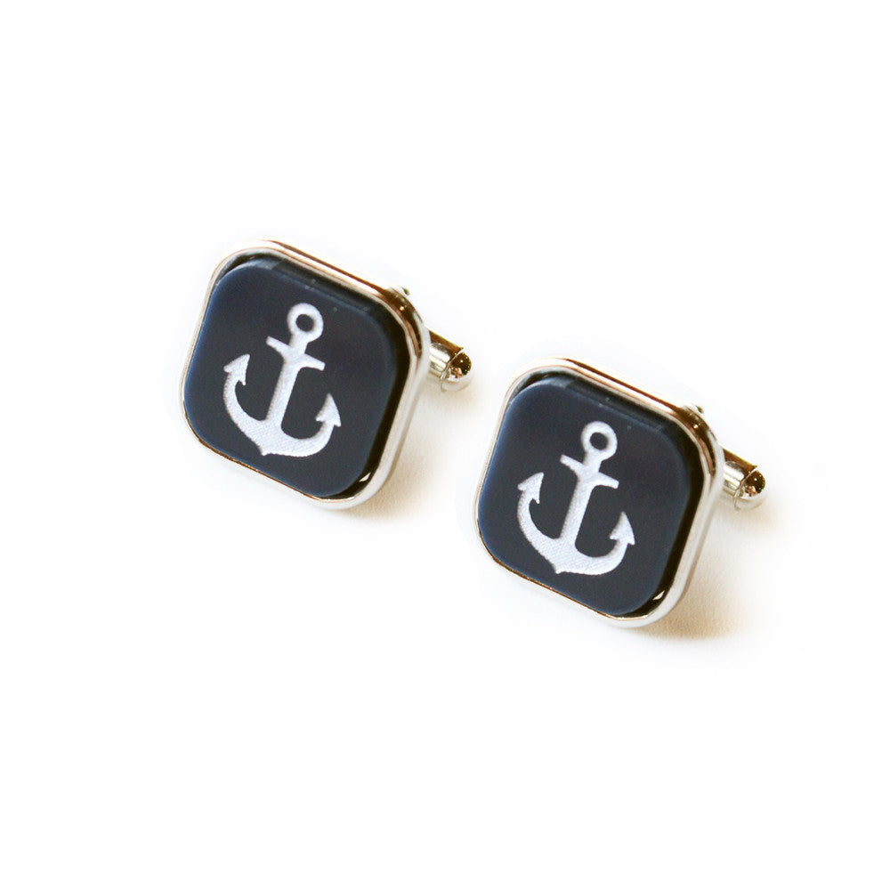 I found this at #moonandlola! - Eden Square Cuff Links Navy Color with Silver Anchors