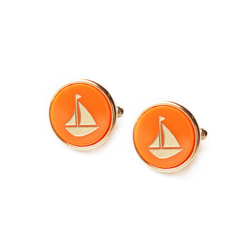 I found this at #moonandlola! - Eden Round Cuff Links Tangerine with Gold Sailboats