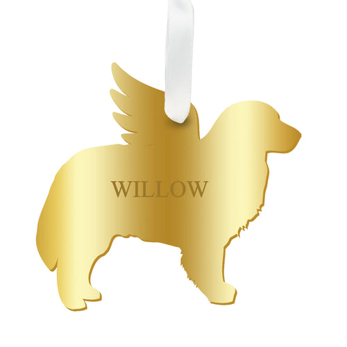 Personalized Angel Bernese Mountain Dog Ornament with wings in mirrored gold