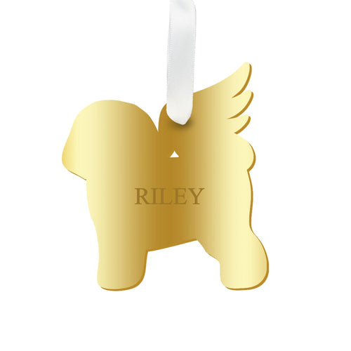 Moon and Lola - Personalized Angel Bichon Frise Ornament with wings in mirrored gold