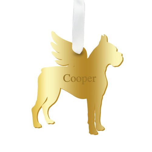 Moon and Lola - Personalized Angel Boxer Ornament with wing in  mirrored gold