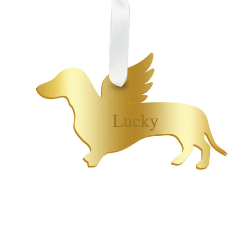 Moon and Lola - Personalized Angel Dachshund Ornament with wings in gold