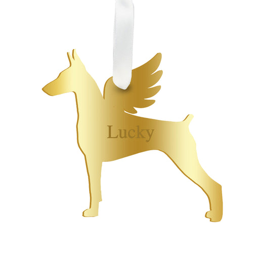 Moon and Lola - Personalized Angel Doberman Pinscher Ornament with wings in gold