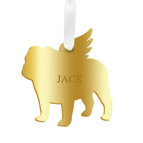 Moon and Lola - Personalized Angel English Bulldog Ornament with wings in gold