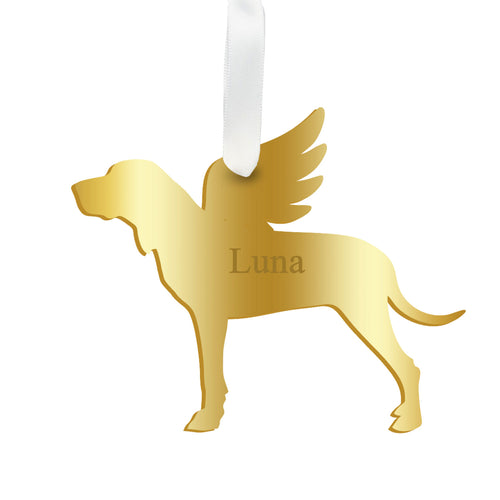 Moon and Lola - Personalized Angel Hound Ornament with wings in gold