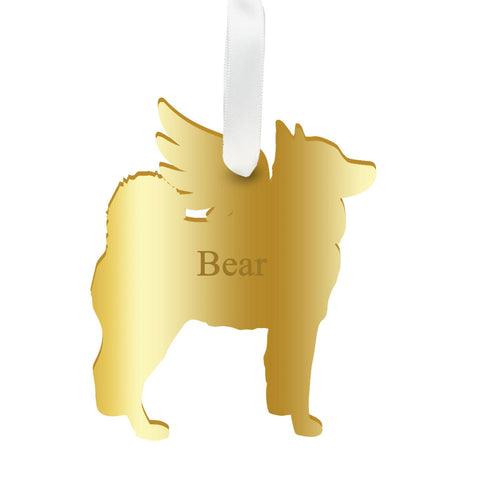 Moon and Lola - Personalized Angel Husky Ornament with wings in gold