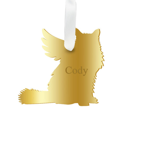 Moon and Lola - Personalized Angel Longhaired Cat Ornament with wings in gold