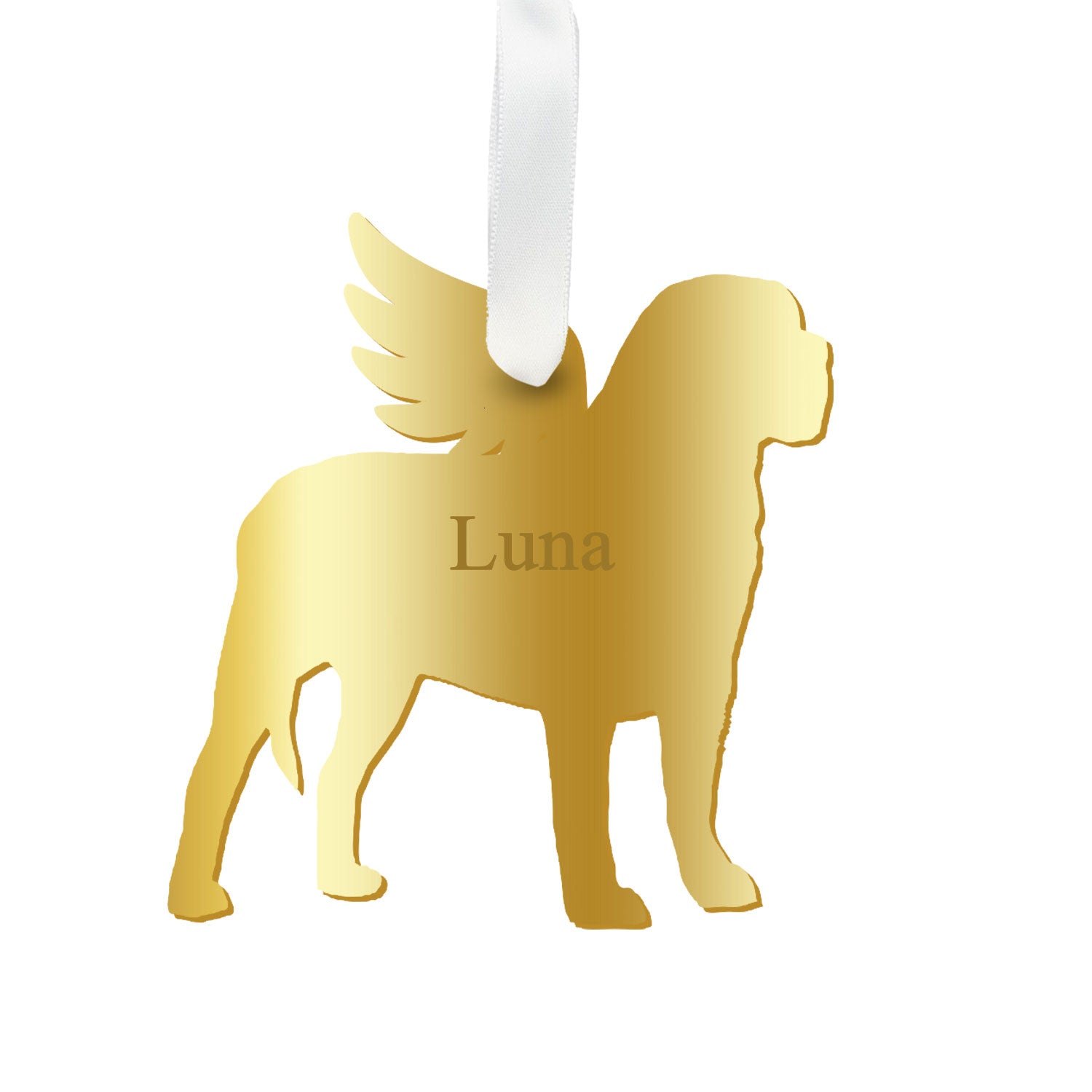 Moon and Lola - Personalized Angel Mastiff Ornament with wings in gold
