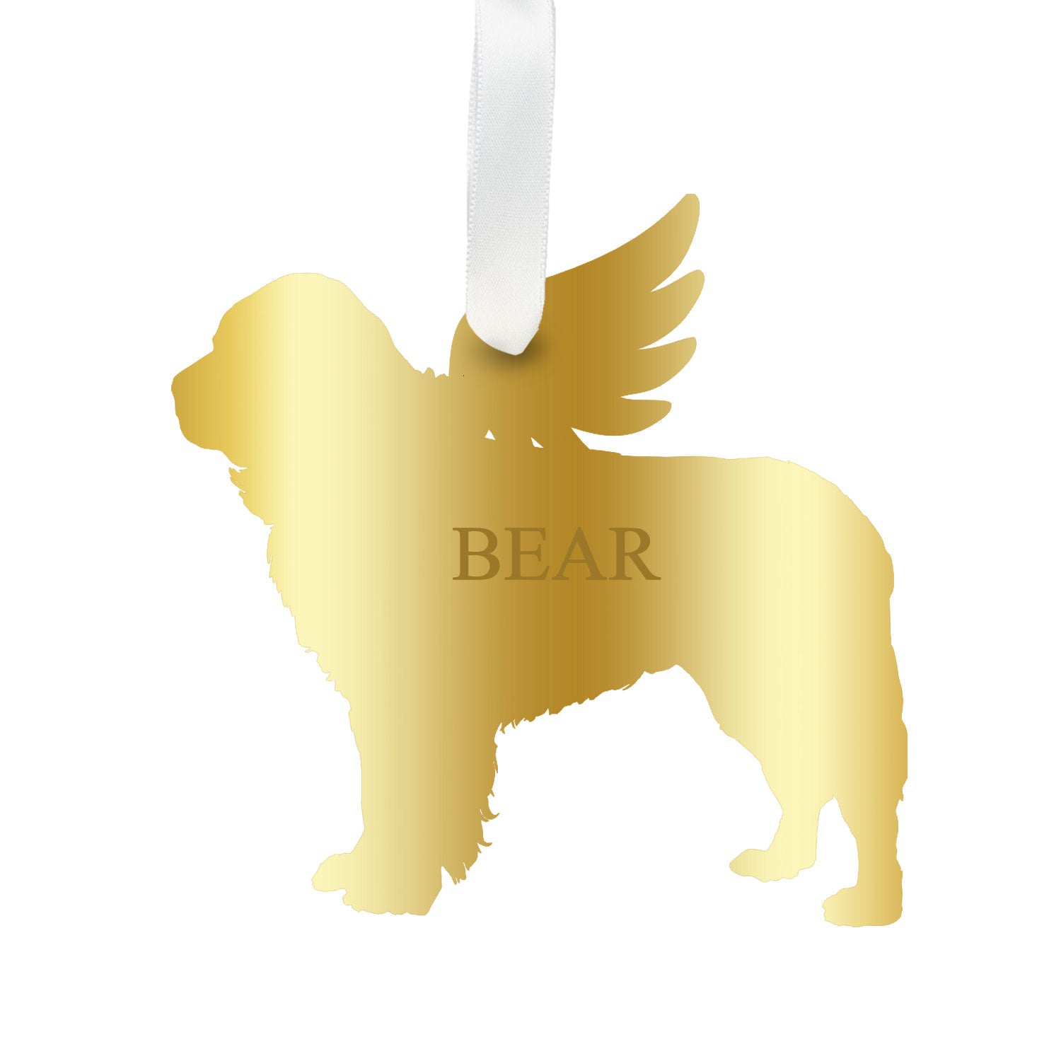 Moon and Lola - Personalized Angel Newfoundland Ornament with wings in mirrored gold